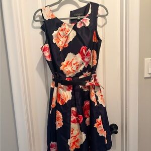 Jessica Howard Navy and Coral Floral Midi Dress